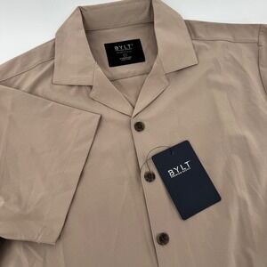 BYLT Premium Basics Paloma Shirt Mens Large Sand Tan Short Sleeve Button Up New
